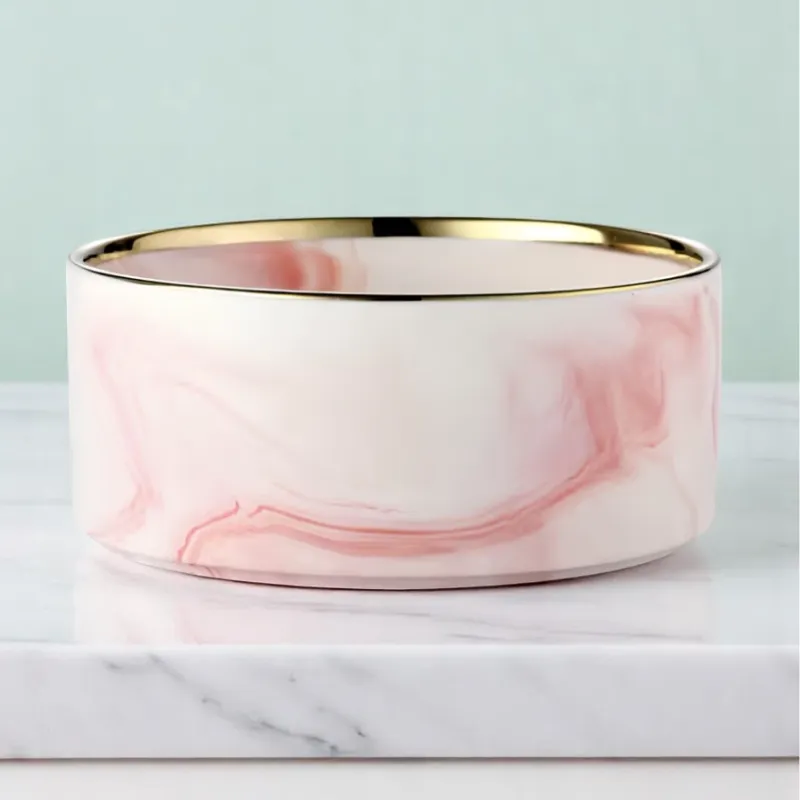 Миска керамическая РОЗОВЫЙ МРАМОР/ЗОЛОТО (0.4л)