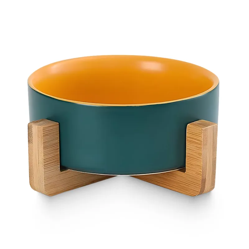 Миска керамическая на подставке ЗЕЛЁНАЯ/ЖЁЛТАЯ(0.4л)