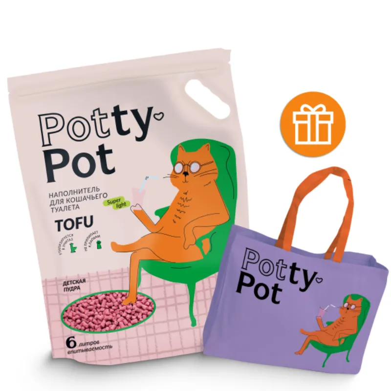 Potty-Pot Супер лайт Детская пудра наполнитель ТОФУ 1,6кг(6л) + Шоппер