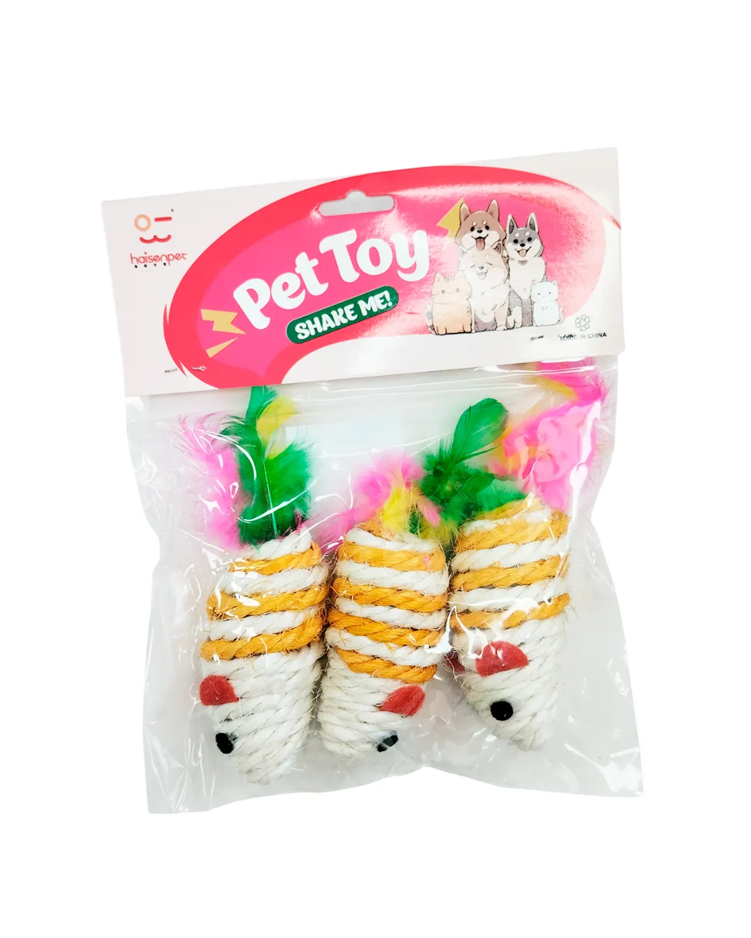 Набор игрушек для кошек Мышка полосатая из сизаля