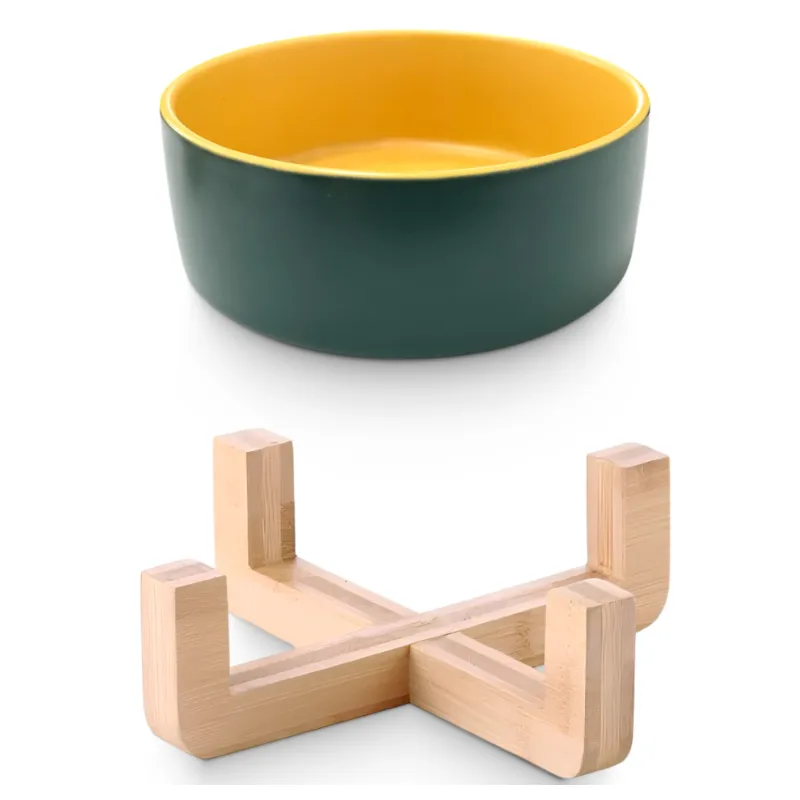 Миска керамическая на подставке ЗЕЛЁНАЯ/ЖЁЛТАЯ(0.4л)