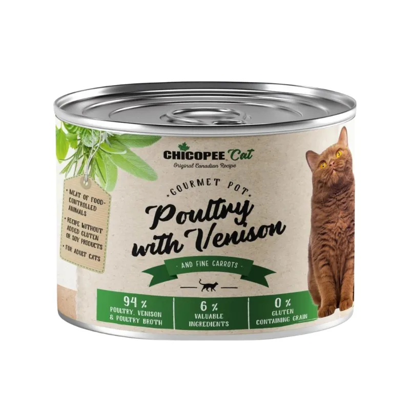 Чикопи Эдалт Домашняя птица с олениной и морковью (195 гр) консервы для котов